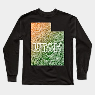 Colorful mandala art map of Utah with text in green and orange Long Sleeve T-Shirt